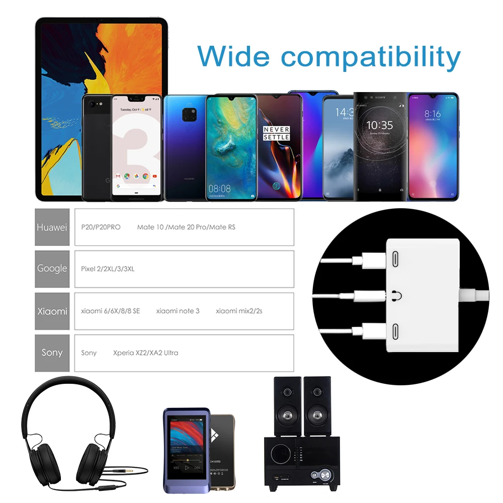 3 в 1 USB C до 5 мм Aux цифровой аудио адаптер с type зарядное устройство порт для Xiaomi Note