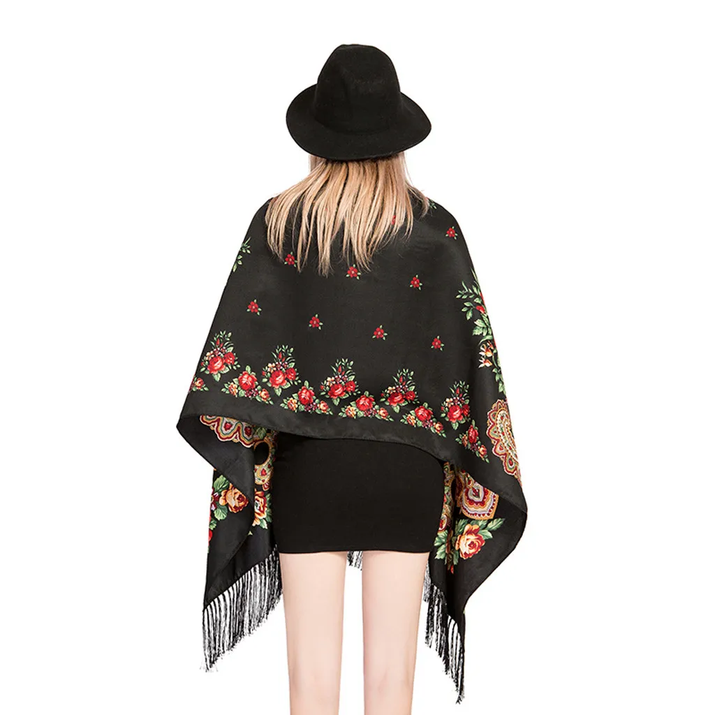 Женский винтажный шарф в этническом стиле осенне зимний длинный красный