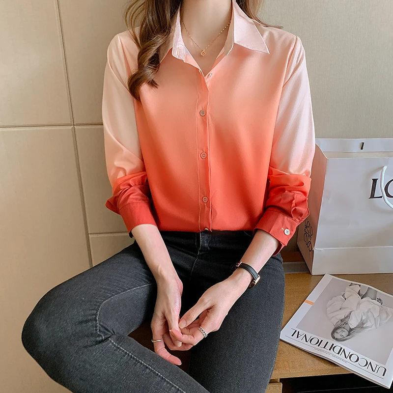 

Summer New Women's Blouses Polo Shirt Long Sleeve Top Solid Girl Chiffon Casual Fashion Lady Loose Clothing Houthion