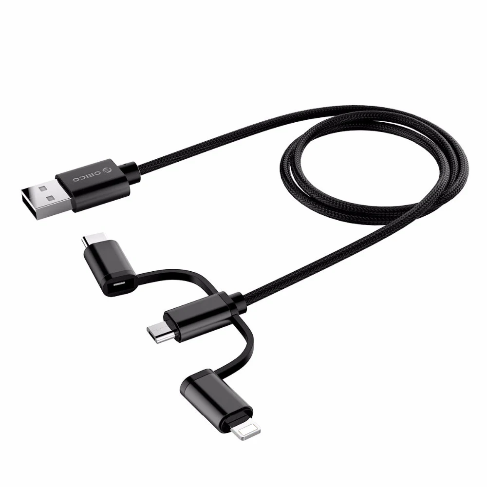 ORICO 3 в 1 type C Micro USB C кабель для iPhone 8X7 6 6S Plus iOS 10 9 8 samsung Nokia USB быстрая зарядка нейлоновые Кабели шнур
