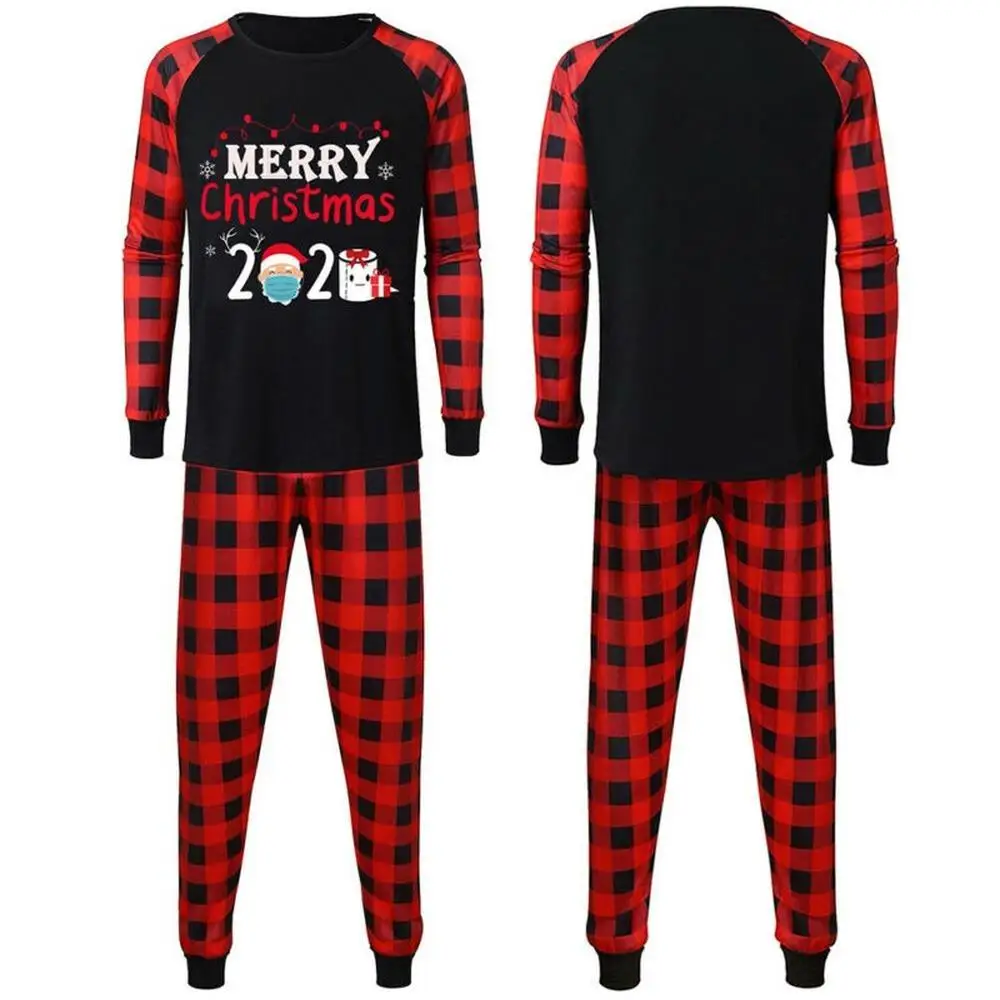 

Christmas Family Pajamas Set Family Matching Clothes Set Long Sleeve Cartoon Printed Plaid Trousers Homewear Sleepwear Set