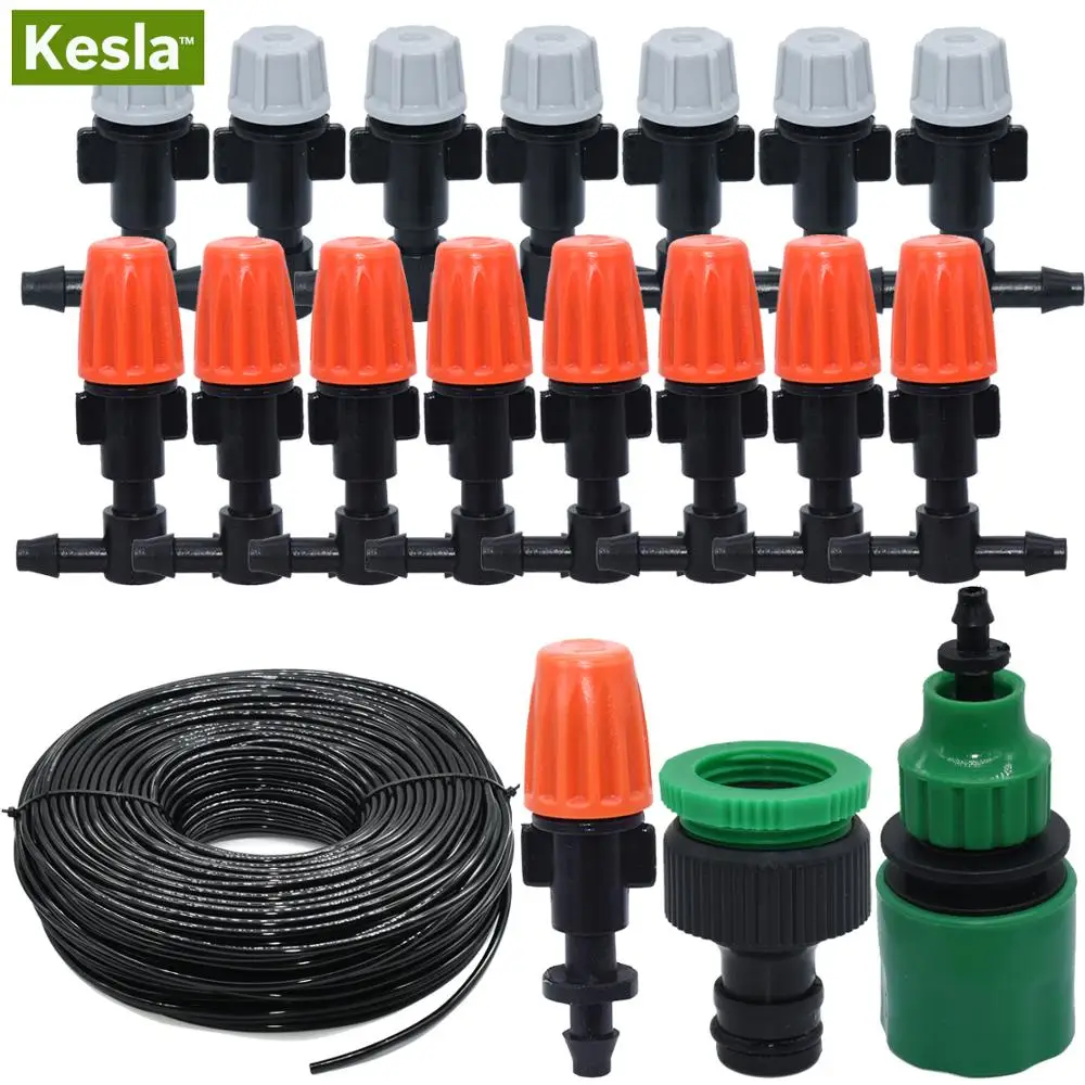 KESLA Outdoor Misting Cooling System Kit for Greenhouse Garden Waterring Irrigation Hose Atomizing Nozzles Sprayer 25M System