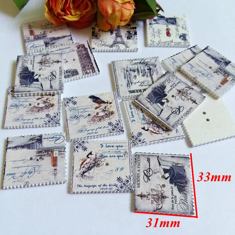 30 шт./лот квадратные деревянные пуговицы для рукоделия декоративные шитья