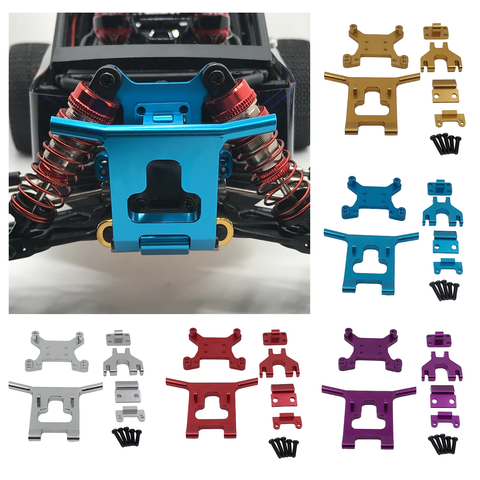 Metal Front Guard Bumper Shock Tower Kit for Wltoys 124018 1:12 Scale RC Car, Easy to Install