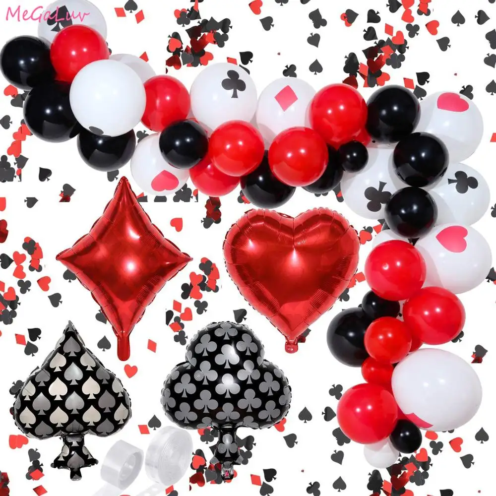 

Poker Party Latex Balloons Casino Cards Dice Party Decoration Black Spades Balloon Game Night Magic Las Vegas Party Supplies