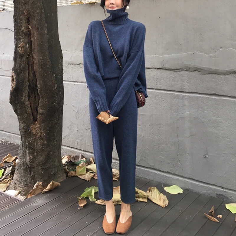 

Two Piece Set Women Turtleneck Sweater 2 Piece Knitting Sets 2020 Spring Autumn New Fashion Sweatshirts Korean Style Suits