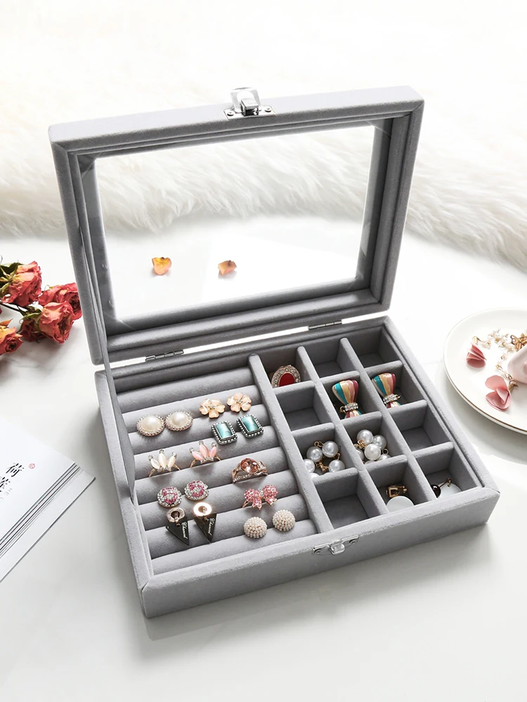 

Маленькая бархатная коробка для ювелирных изделий с крышкой, витрина для ювелирных изделий, коробка для сережек, коробка для хранения ожере...