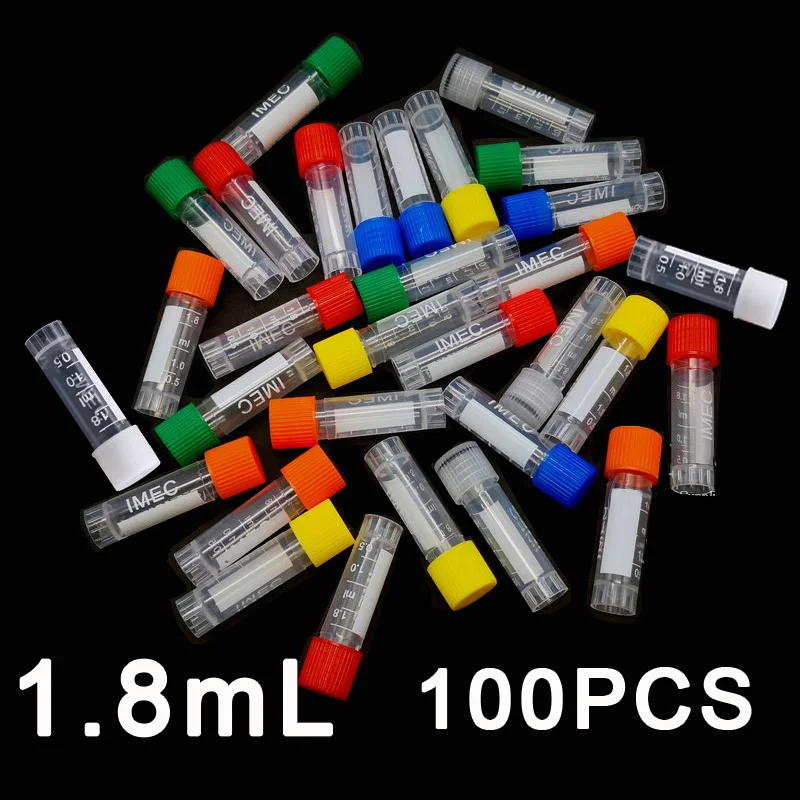 100pcs, 1.8ml Graduated Lab Cryopreservation Plastic Freezing Tube Cryotube Tube Sample Cryovial With Colorful Screw Cap