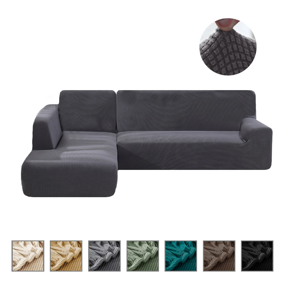

Knitting Elastic Stretch Sofa Cover Solid Color Living Room Couch Protective Case L Shape Armchair Cover 1/2/3/4 Seat Slipcovers
