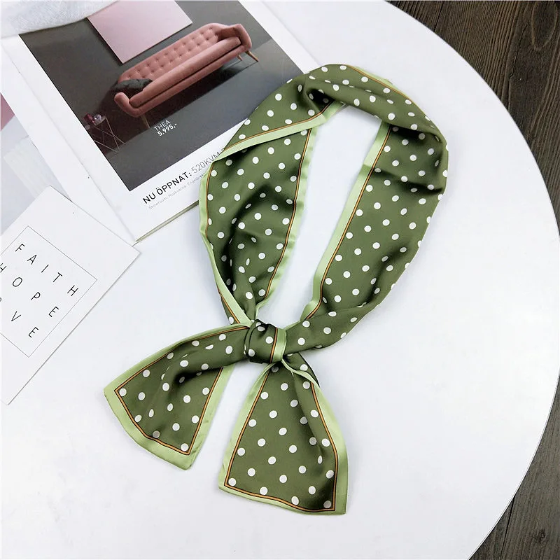 

2020 Fashion Dots Skinny long silk Scarf Women Hair Tie Band Kerchief Wrist Ribbons Fashion Head Hair Tie Band Neckerchief