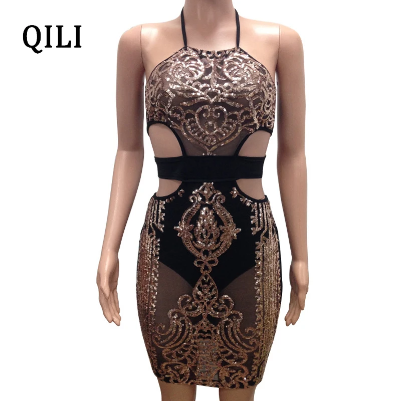 QILI туфли украшенные пайетками летнее платье сексуальное с открытыми плечами