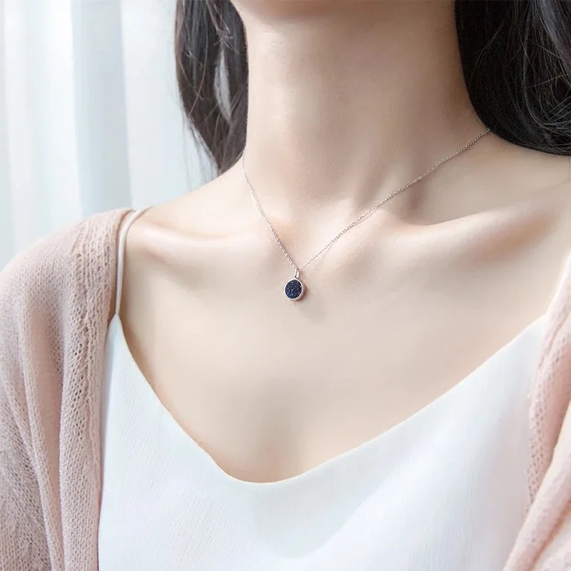 

Bohemia Elegant black crystal Pendant Necklaces Real 925 Sterling Silver Accessories Fine Jewelry For Women Birthday Party Gift