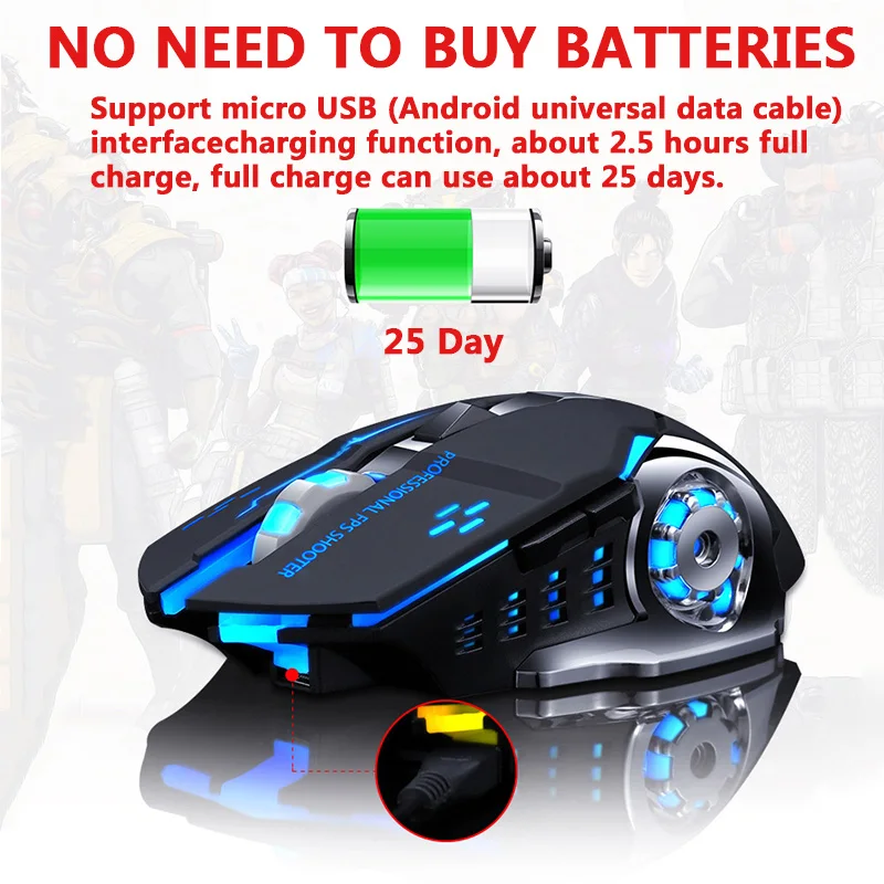 satxtrem gaming mouse 3200dpi bluetooth wireless usb charging rgb led mechanical pc laptop desktop computer mouse free global shipping