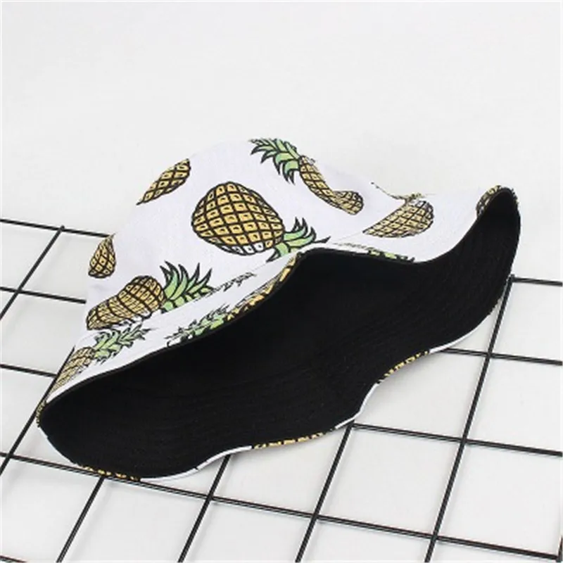 Sombreros de pescador con estampado de pi&ntilde;a blanca para mujer, gorros de pescador con estampado de pi&ntilde;a blanca, a la moda, de algod&oacute;n-3