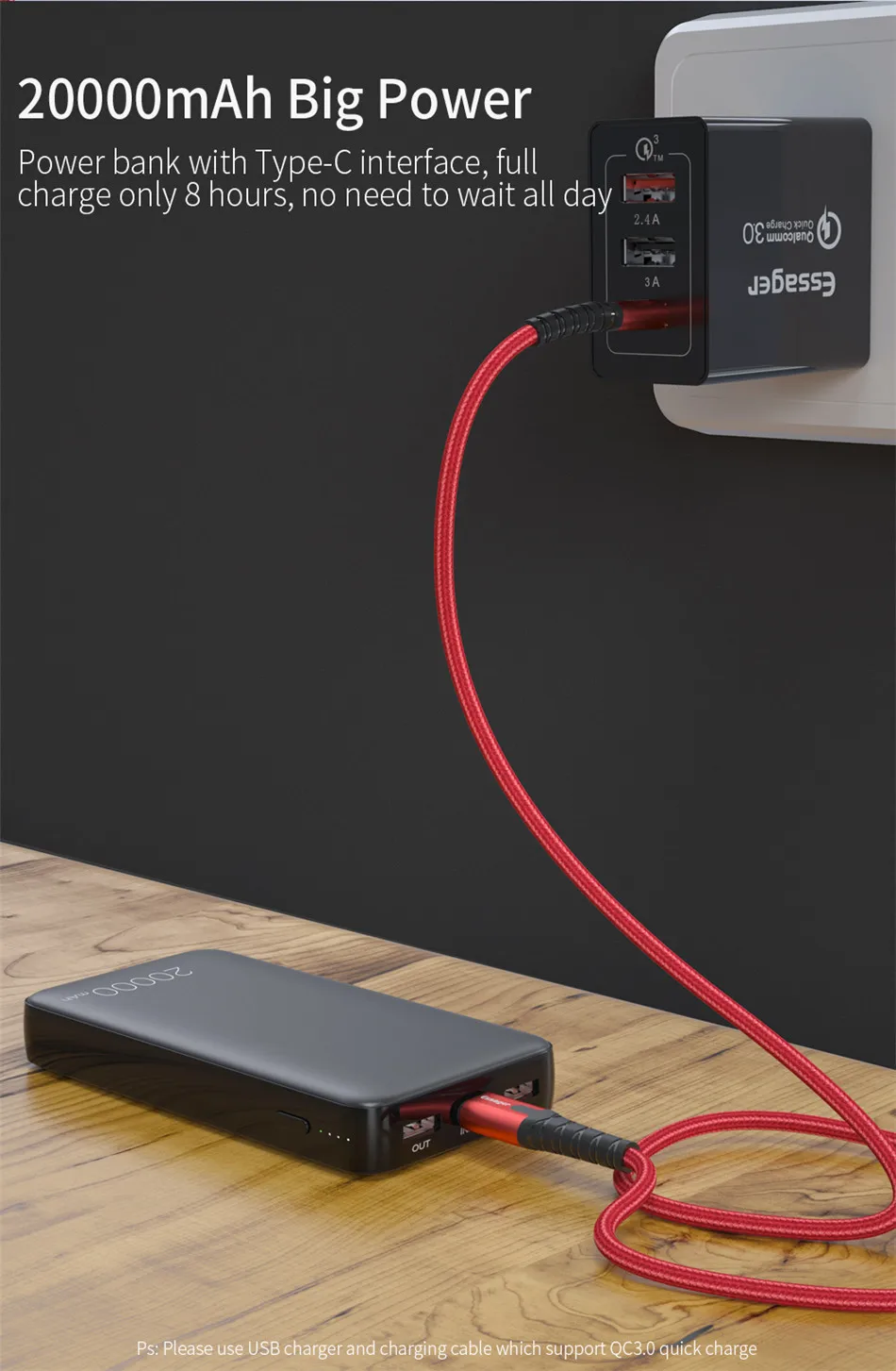 Essager, 20000 мА/ч, зарядное устройство, быстрая зарядка, 3,0 USB C PD, быстрая зарядка, 20000 мА/ч, зарядное устройство для Xiaomi, портативное зарядное устройство, внешний аккумулятор