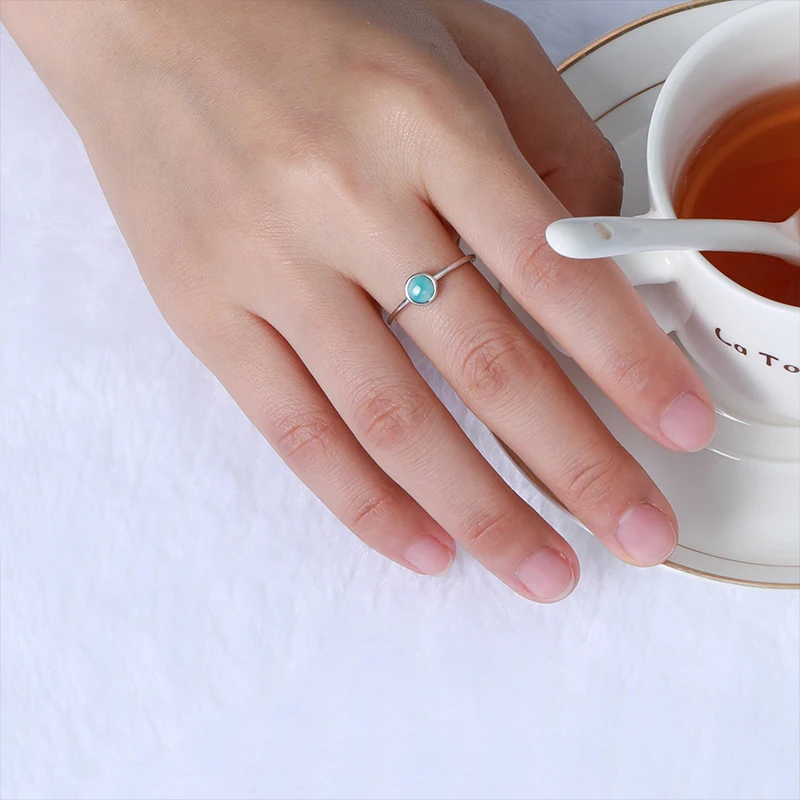 Женское кольцо с ларимаром из стерлингового серебра 925 пробы круглыми