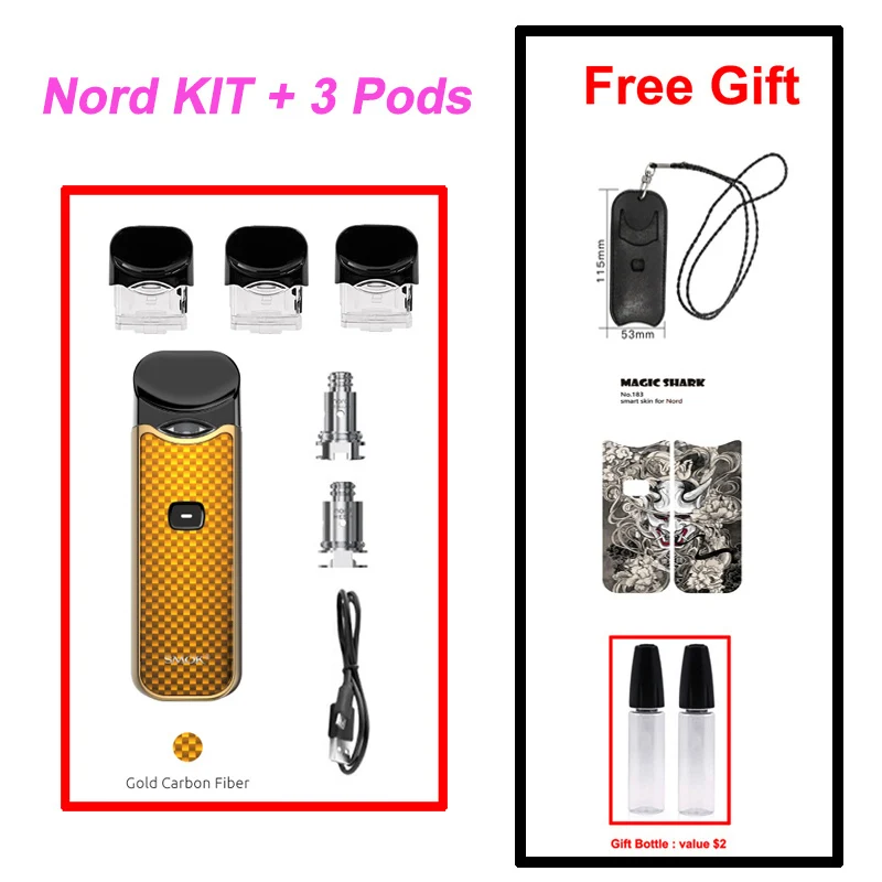 Gold Carbon Fiber SMOK Nord Pod Vape ручка 1100 мАч батарея 3 мл Pod система сетка катушка электронная сигарета Pod Комплект Испаритель VS SMOK NOVO Minifit - Цвет: Gold Carbon Fiber