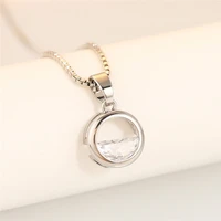 huitan silver color pendant necklace women minimalist circle pendant with half crystal cubic zirconia chic wedding trend jewelry
