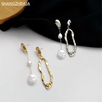 asymmetrical metal luxury freshwater pearl earrings for womens vintage fashion european trend style jewelry christmas gift