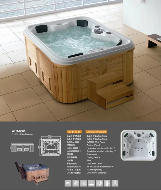 2100x1800x850мм 4 человека Плавательный Бассейн Джакузи акриловая гидромассажная