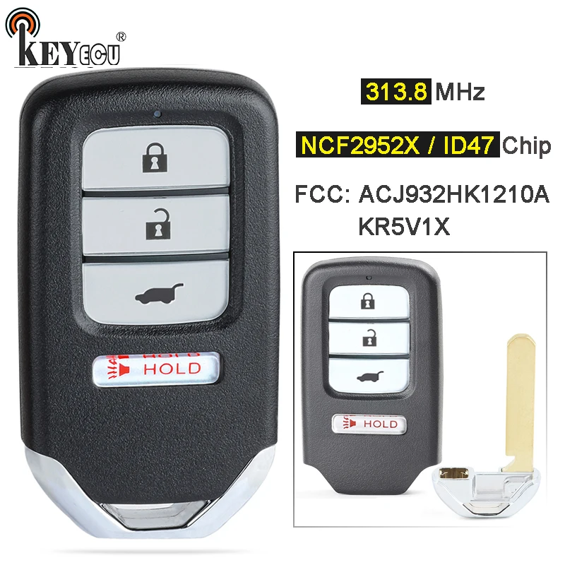 KEYECU  313.8MHz ID47 KR5V1X A2C83161800 / ACJ932HK1210A Smart 4 Button Remote  Key Fob for Honda HR-V FIT CR-V CR-Z 2015-2020