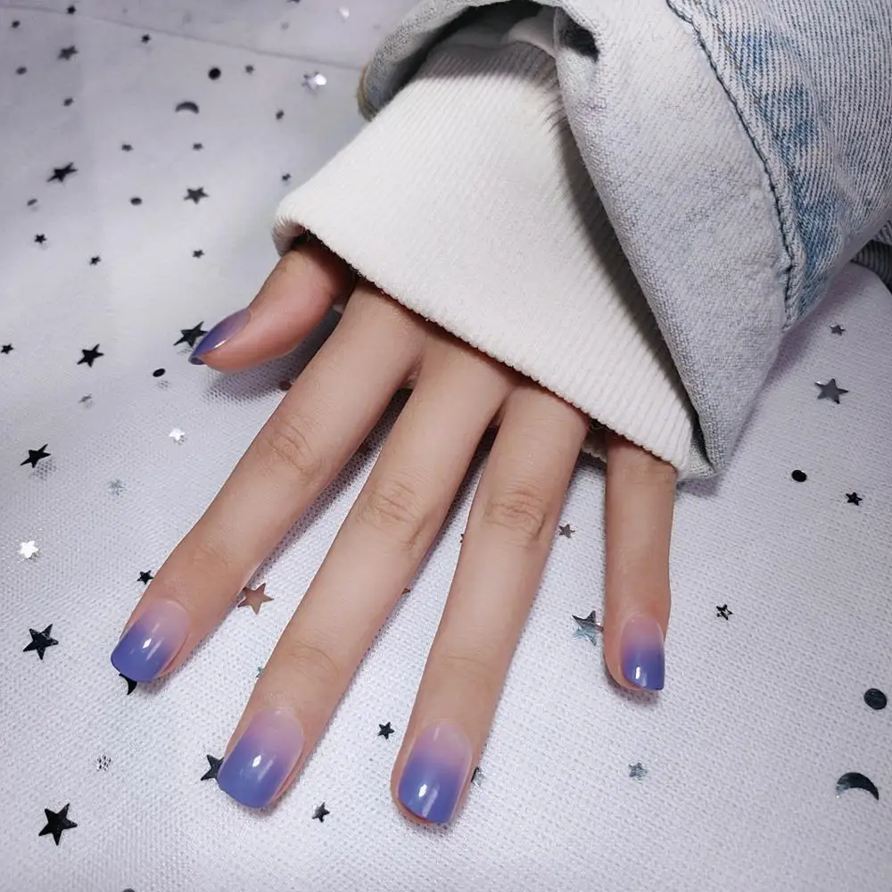 24 шт. летние праздничные градиентные синие накладные ногти для девочек милые