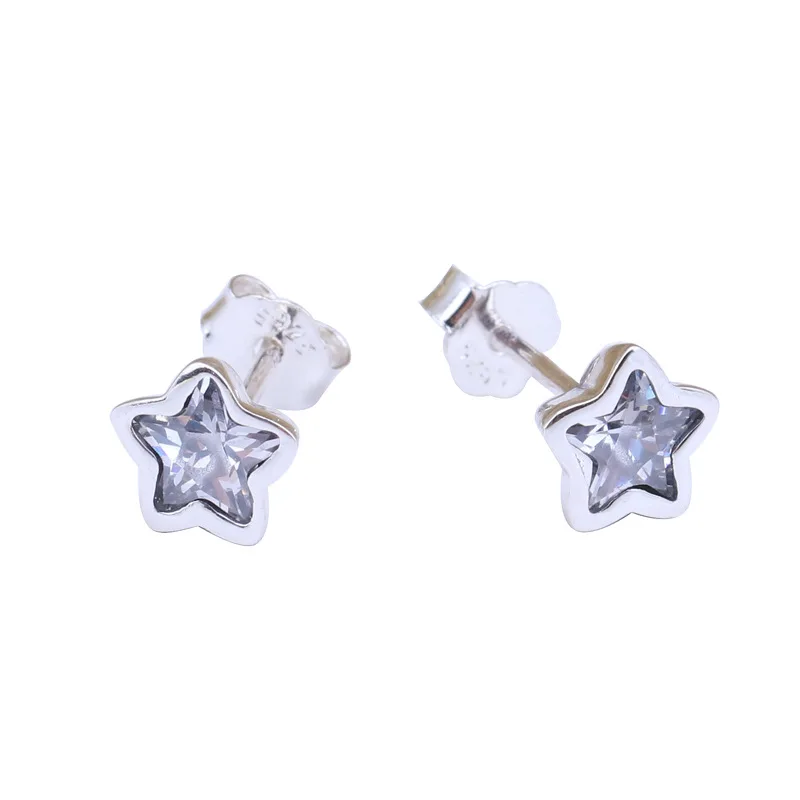 

925 Sterling Silver pandoradora Earring Stars Studs Earring With Crystal For Women Wedding Gift Fashion Jewelry