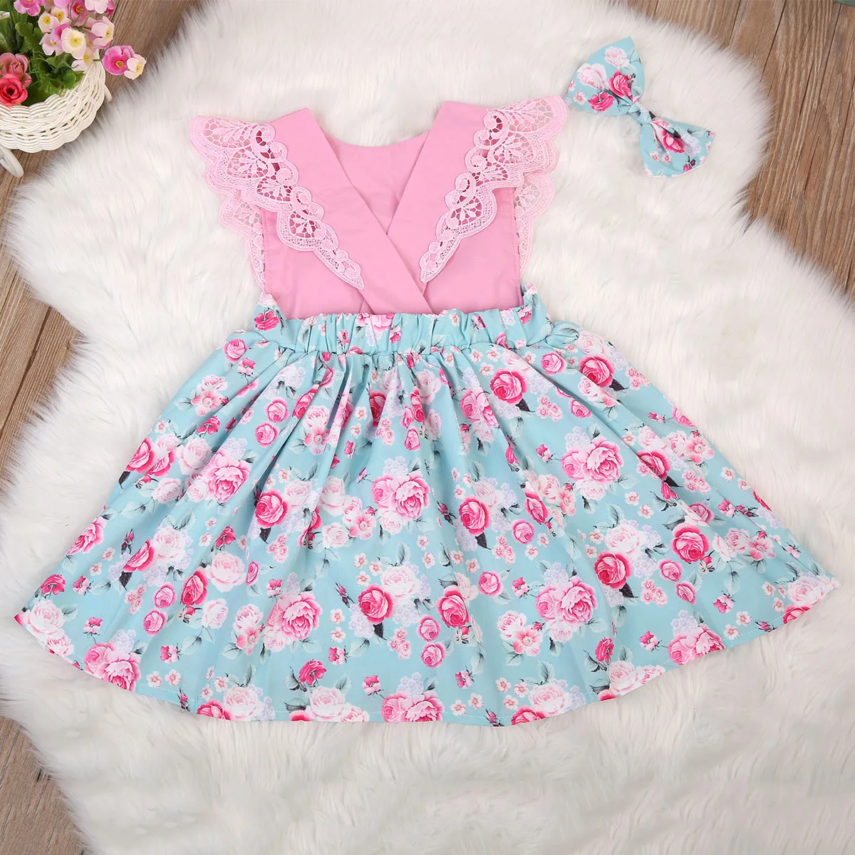 Pudcoco 2019 Family Baby Girls Kids Floral Princess Dress Lace Romper Summer Dresses Headband 2-7Y | Детская одежда и обувь