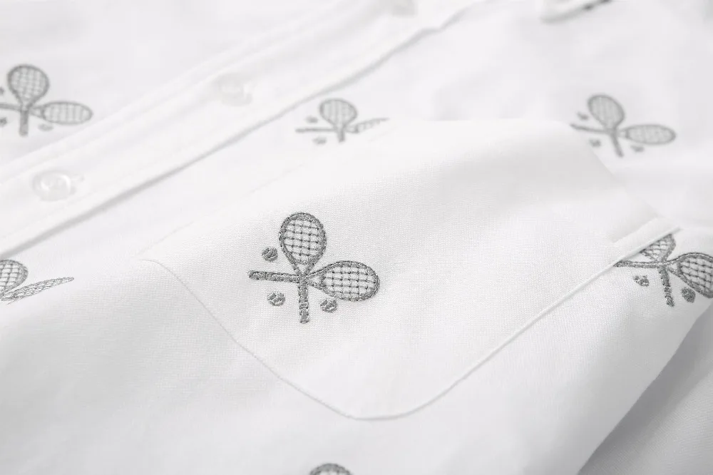 

2020 Men Oxford New embroidery Tennis racket Fashion Cotton Casual Shirts Shirt high quality Pocket long-sleeves Top M 2XL #GG1