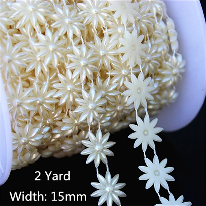Micui 1-5yard мульти-размер ABS имитация жемчуга бисер цепь отделка для DIY свадебное платье костюм с аппликацией аксессуары для рукоделия