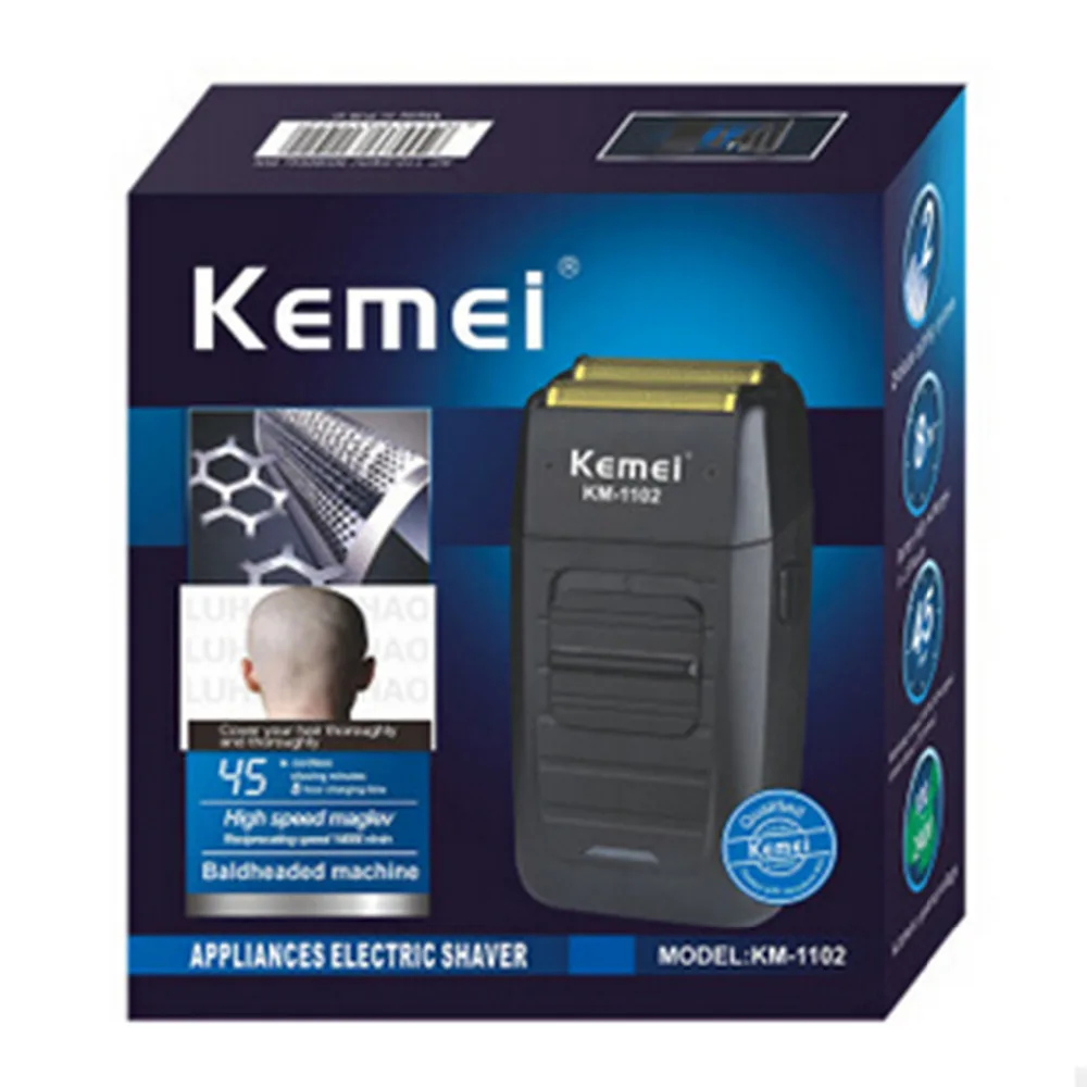 

Kemei KM-1102 Rechargeable Cordless Shaver for Men Twin Blade Reciprocating Beard Razor Face Care Multifunction Strong Trimmer