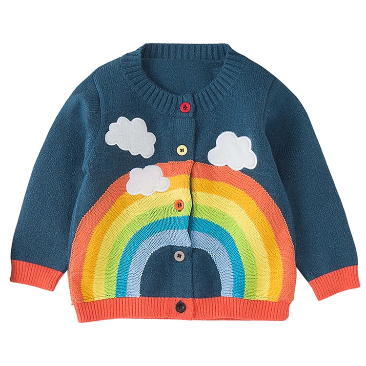 Вязаный свитер с радужной вышивкой для девочек 1 6 лет осенний кардиган мальчиков