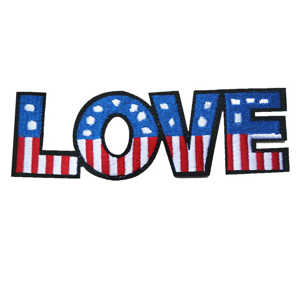 Вышитые нашивки LOVE USA Flag Пришивные термоклейкие Значки для одежды DIY Аппликации