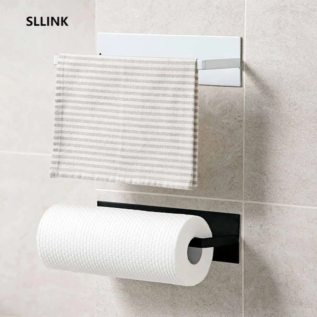 

Kitchen Self-adhesive Roll Paper Holder Towel Storage Rack Tissue Hanger Cabinet Hanging Shelf Bathroom Toilet Paper Holder #T2P