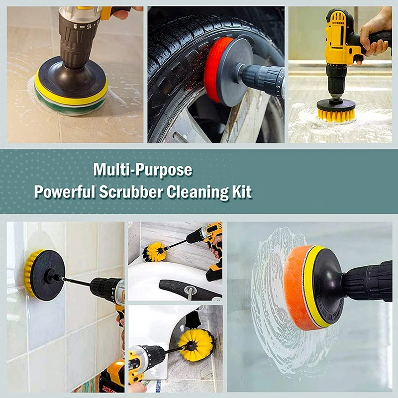 Drill Brush Set Extend Long Attachment Scrub Pads Sponge Power Scrubber Cleaning Kit for Grout Tile Carpet Sink Bathtub | Инструменты