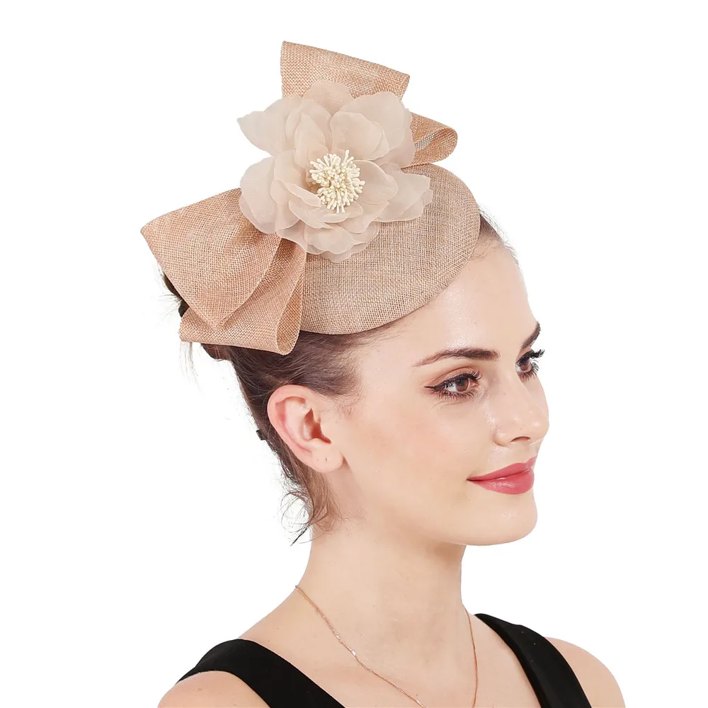 

Elegant Fascinator Hats Ladies For Wedding Church Sinamay Hats With Bowknot Derby Hat Fedora Tea Party Headwear For Women
