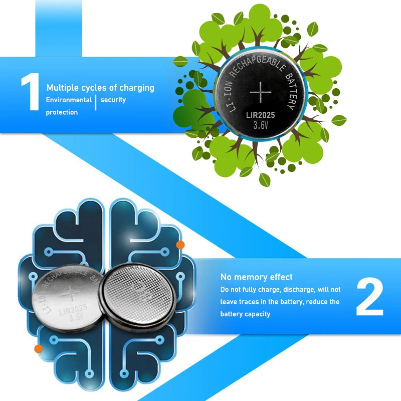 Аккумуляторная батарея LIR2025 3 6 В 5 шт. встроенная литиевая кнопка батарейки для
