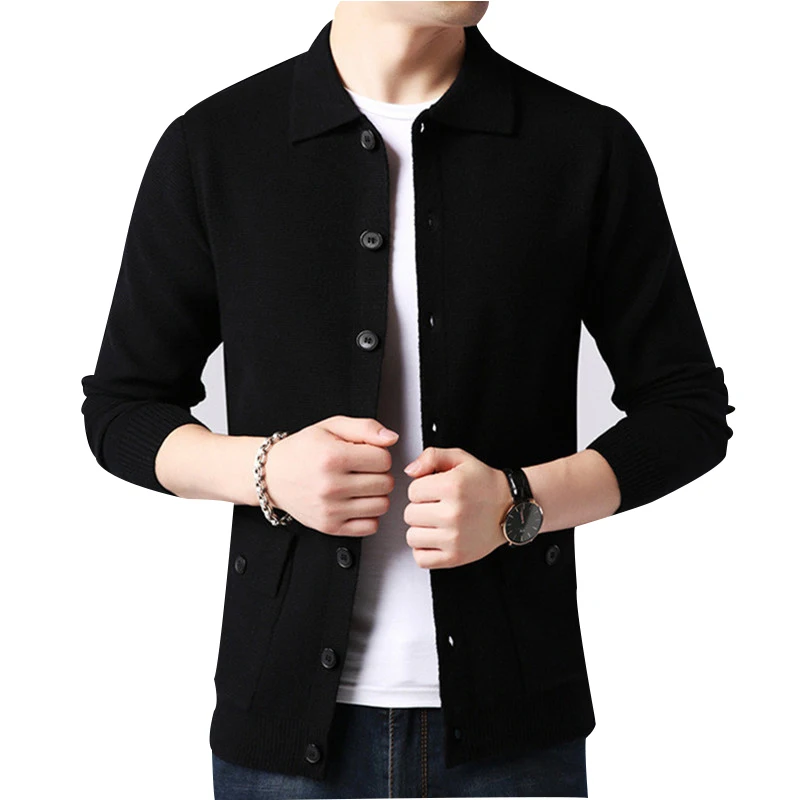

2020 Mens Turn-Down Collar Cardigan Autumn Spring Warm Pocket Long Sleeve Oc Yq Jacket Knitted Casual Male Sweater Drop Shipping