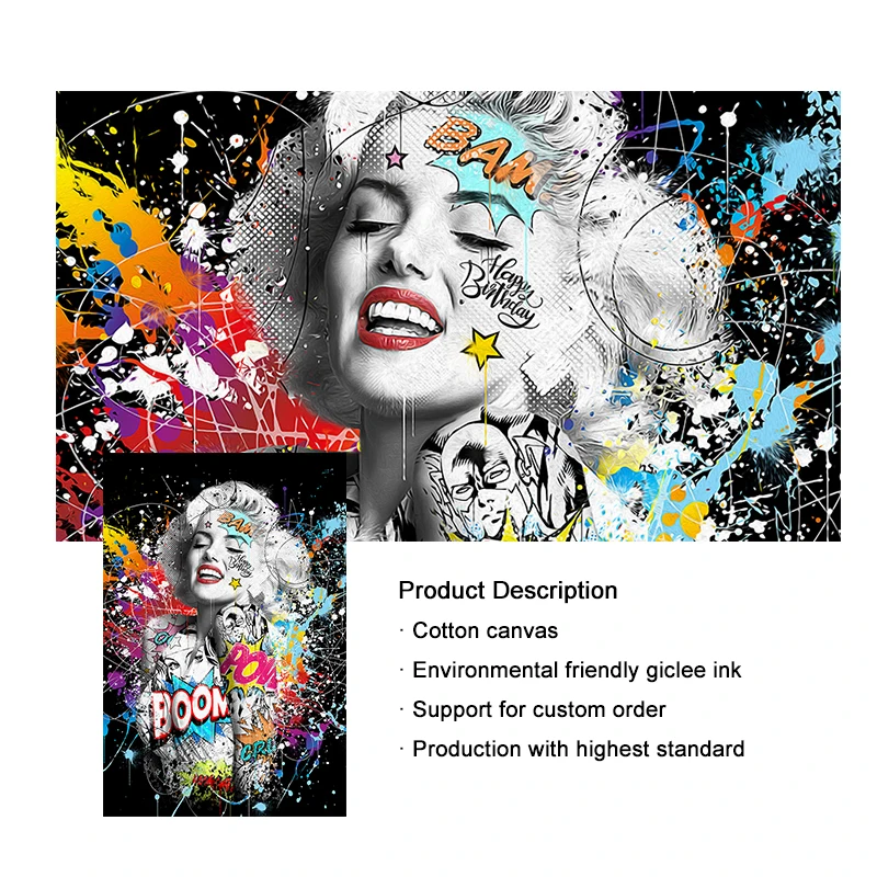 

Black White Graffiti Marilyn Monroe Art Prints Pop Art Poster Sexy Portrait Canvas Wall Pictures Street Art for Home Decor