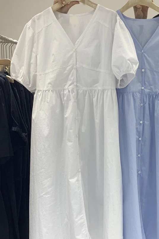 South Korea's East Gate 2020 new design bubble sleeve dress in the long casual tie loose-fitting thin woman | Женская одежда