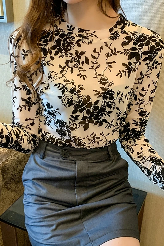 

COIGARSAM 3XL Plus Size Sexy Print blouse women New O-Neck Mesh blusas womens tops and blouses Apricot Blue Black 1303