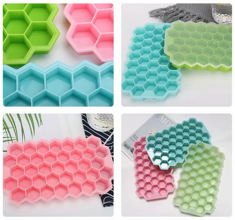 

37 Cavity Ice Cube Tray Honeycomb Ice Cube Mold Food Grade Flexible Silicone Ice Molds for Whiskey Cocktail