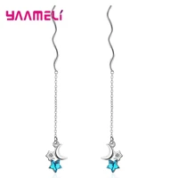 925 sterling silver prevent allergy earrings ear brincos jewelry blue pentagonal star moon wedding bridal accessories