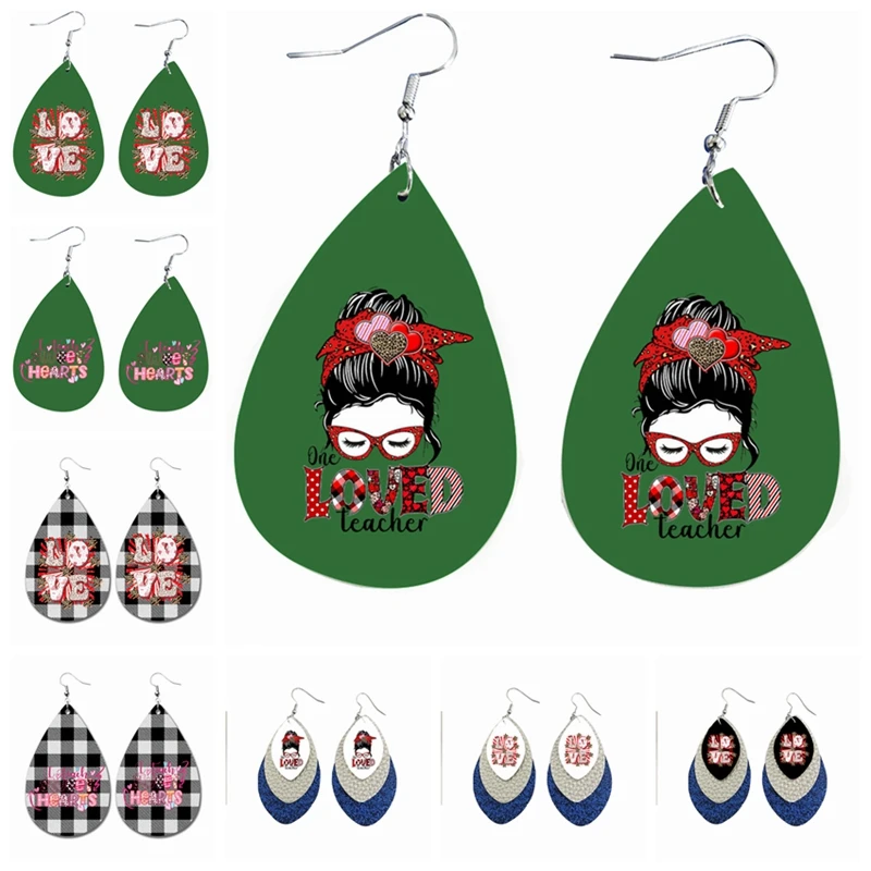 

Leather Heart Love Vibes Funny Leopard Valentine's Day Teacher Earrings Saying