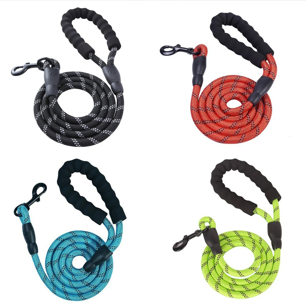 

150CM Nylon Large Dog Reflective Traction Rope Durable Walking Training Pet Big Dog Collar Harness Round Medium Dog Leash