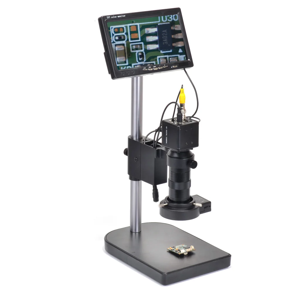 Microscope Camera Set BNC AV TV Digital Industrial 100X Zoom C-Mount Lens 7&quot LCD Monitor LED Light Table Stand for PCB Soldering |