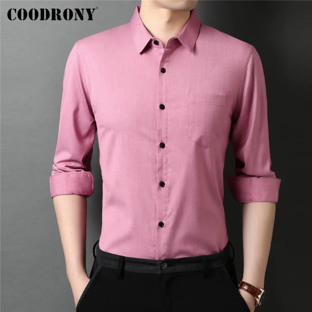 

COODRONY Brand Spring Autumn High Quality Business Casual Slim Fit Social Dress Real Pocket Long Sleeve Shirt Men Clothing C6115