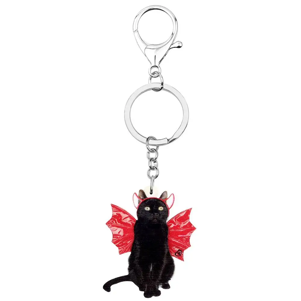 Bonsny акриловый черный брелок для хеллоуина с кошкой ключей милым животным