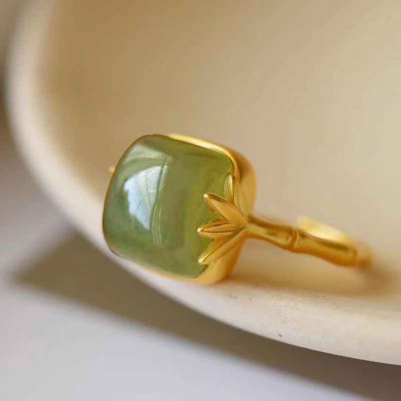 

SNew Серебряная инкрустированная натуральный Hetian сапфир зеленый лист бамбук холодный Бриз рукоделие легкое роскошное женское очаровательно...