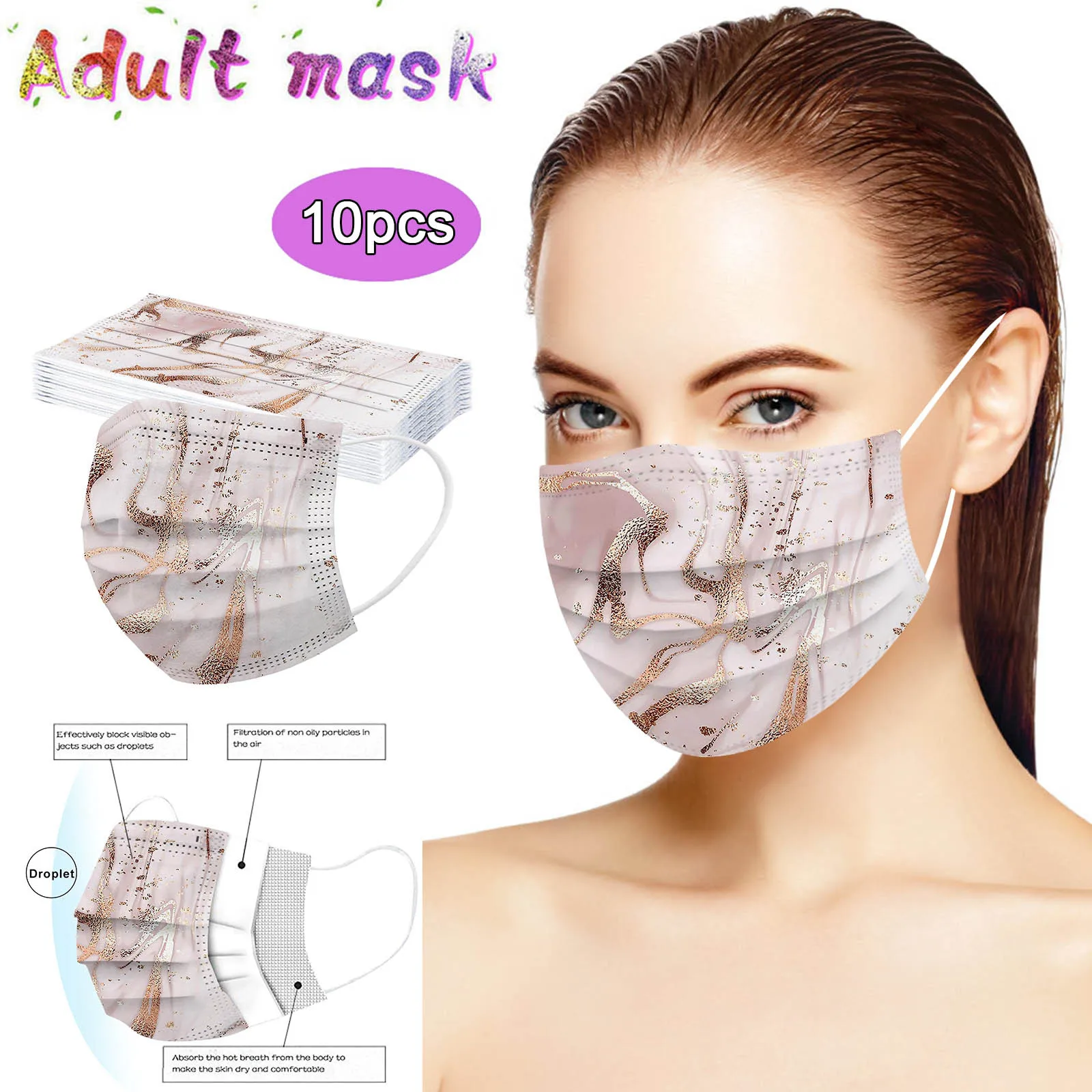 50 шт. одноразовых бриллиантов для взрослых earloop 3-слойная маска лица